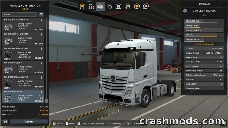 Engine and Transmission Pack – 310 to 3500 hp Options Euro Truck Simulator 2 mod screenshot