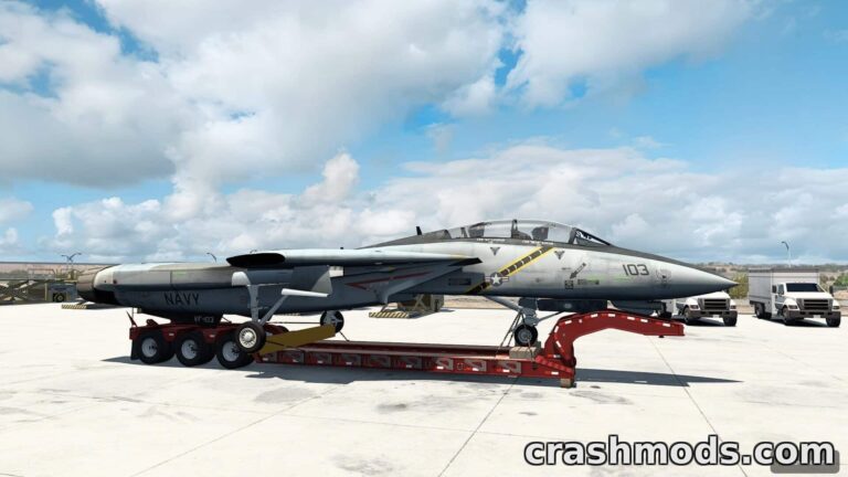 F-14 Tomcat Lowboy Cargo – Special Aircraft Transport Load American Truck Simulator mod screenshot