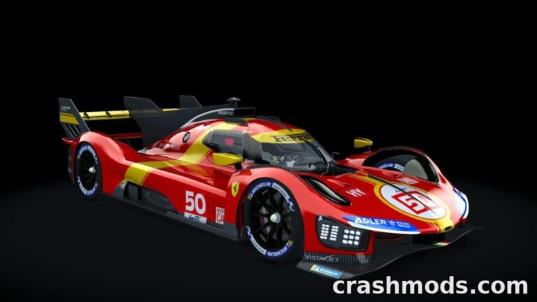 Ferrari 499P LMH 2023 showcases a sleek hypercar design, ready for high-speed endurance racing in Assetto Corsa.