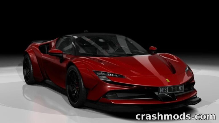 Ferrari SF90 Stradale showcased in a sleek red finish, highlighting its detailed design and sporty features.