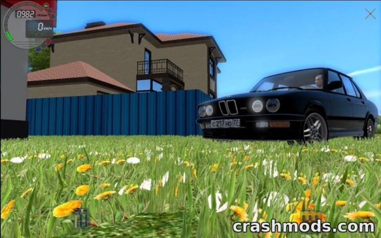 A sleek black car parked on a vibrant lawn filled with flowers, showcasing enhanced foliage textures in City Car Driving.