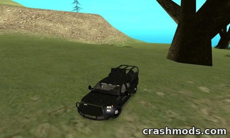 Military-modified Ford F-350 pickup parked on grassy terrain in GTA San Andreas, showcasing detailed textures.