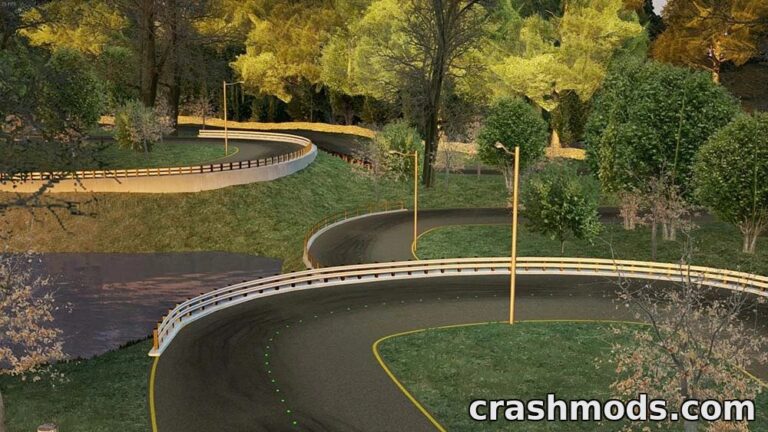 Curvy drift track set in a lush forest park, showcasing detailed road textures and vibrant greenery in Assetto Corsa.