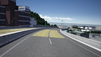 Curved highway track in a Japanese cityscape, showcasing detailed urban scenery for Assetto Corsa mod.