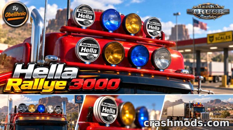 Hella Rallye 3000 – Roof-Mounted Spotlight Pack American Truck Simulator mod screenshot