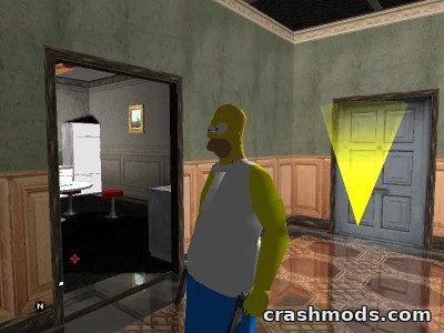 Homer Simpson stands in a stylish room, ready to explore the world of GTA San Andreas in his iconic skin.