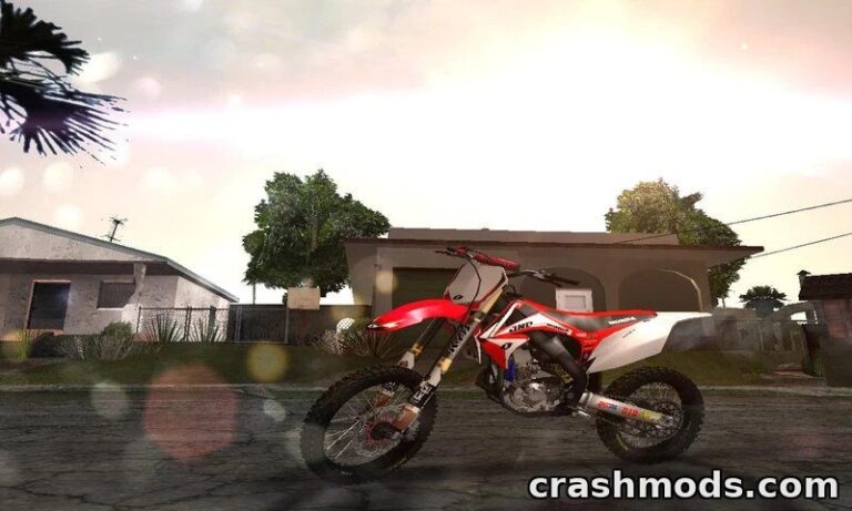 Detailed Honda CRF 450 off-road bike showcased in a vibrant outdoor setting within GTA San Andreas.