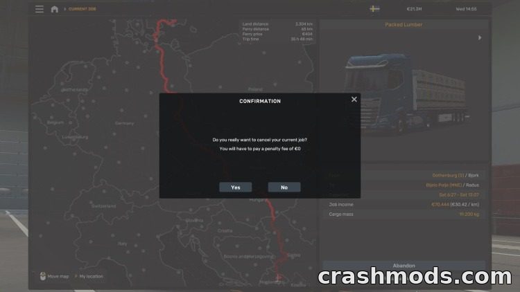 Job Cancel Penalty Removal – Abandon Deliveries at No Cost Euro Truck Simulator 2 mod screenshot