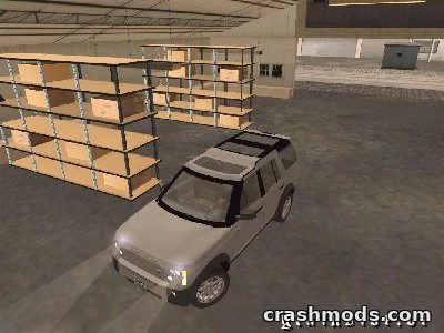 A Land Rover Discovery 3 parked inside a warehouse, showcasing realistic details in GTA San Andreas mod.