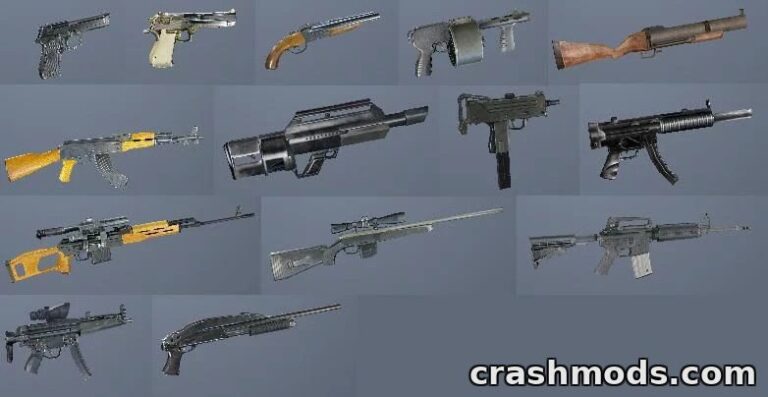 A collection of iconic firearms from the "Max Payne Weapons Beta" mod for GTA San Andreas, showcasing various weapon designs.
