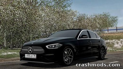 Black Mercedes-Benz C300 4MATIC W206 parked on a scenic road, showcasing its sleek design and luxury features.