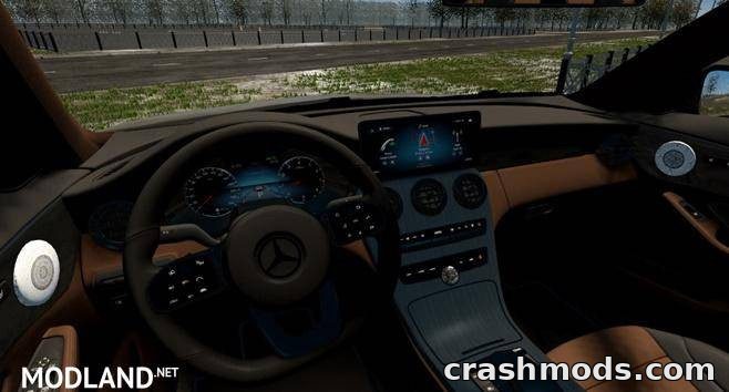 Interior view of the Mercedes-Benz C300 Black Edition, showcasing a sleek dashboard and advanced controls for drifting.