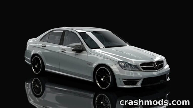 Mercedes C63 AMG showcased in Assetto Corsa, featuring enhanced authentic engine audio for an immersive racing experience.