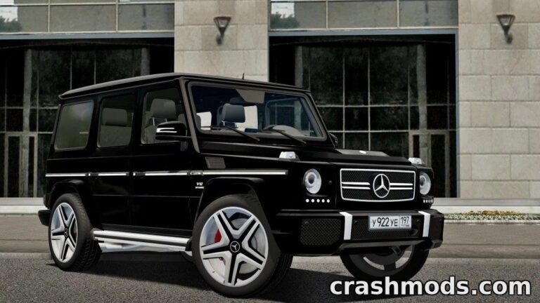 Mercedes G65 AMG 2013 mod showcases a sleek black luxury SUV parked in front of a modern building.