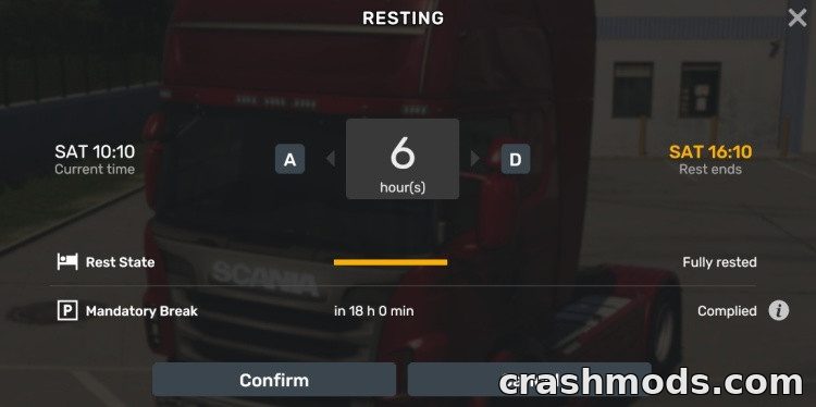 More Time Driving – 18 Hours Driving and 6 Hours Rest Euro Truck Simulator 2 mod screenshot