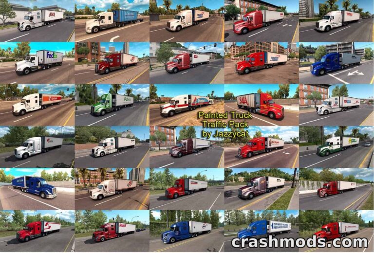 Painted Truck Traffic Pack – Realistic AI Traffic Skins American Truck Simulator mod screenshot
