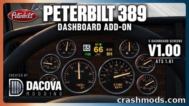 Peterbilt 389 Dashboard Add-on – 5 Custom Screens American Truck Simulator mod screenshot
