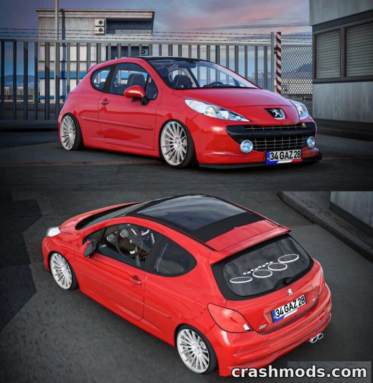 Peugeot 207 RC showcased in American Truck Simulator, featuring sleek customization and detailed interior design.