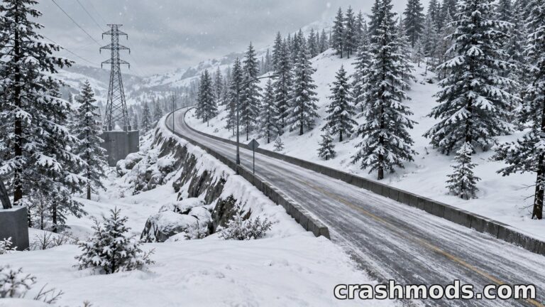 Polar Expressway – Snow-Covered Road Map with Missions BeamNG.drive mod screenshot
