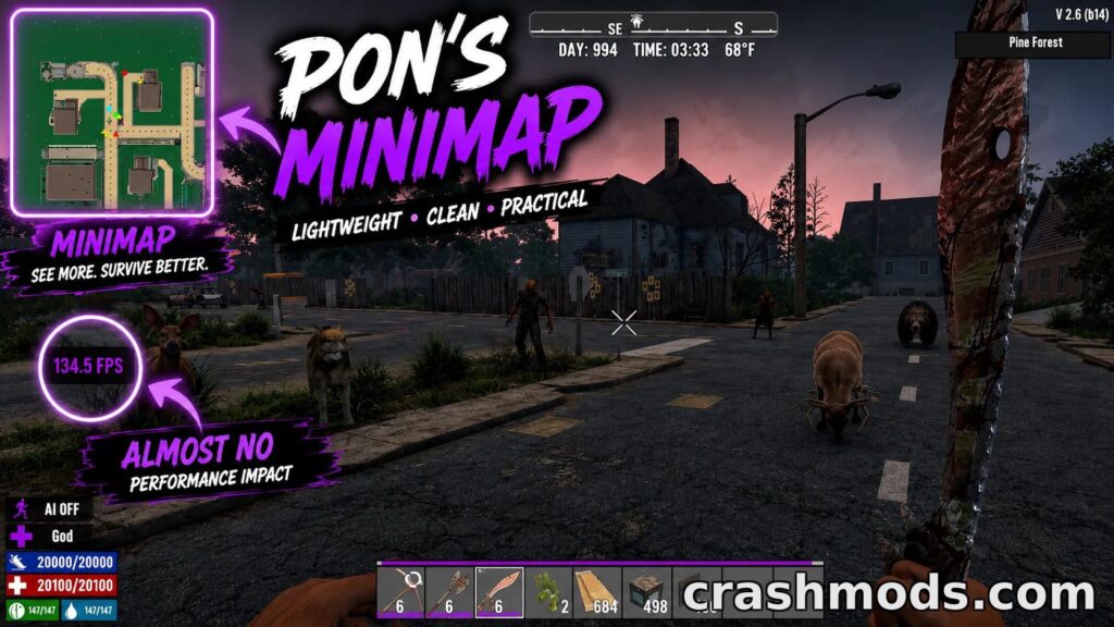 Pon’s MiniMap – Lightweight Enemy & Resource Tracker 7 Days to Die mod screenshot