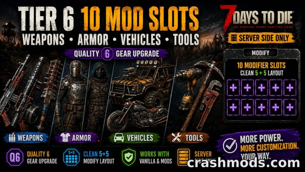 Quality 6 Gear – 10 Modifier Slots Upgrade 7 Days to Die mod screenshot