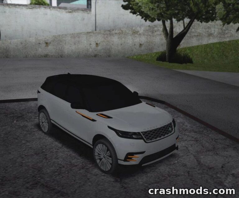 White Range Rover Velar mod for GTA San Andreas, showcasing sleek design and luxury features in an urban setting.