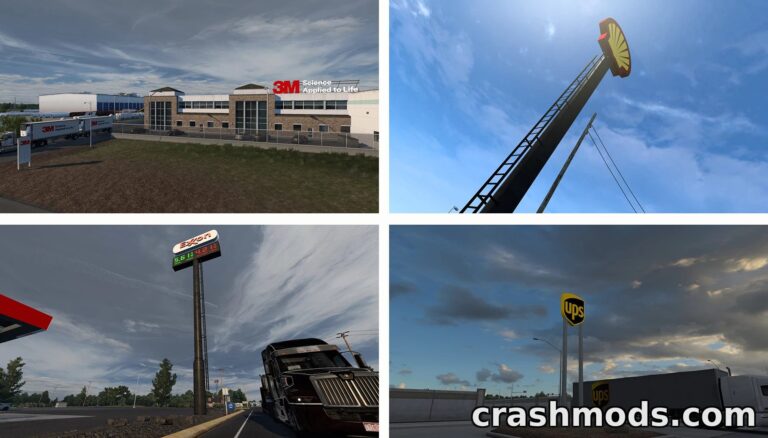 Real Companies, Shops and Billboards – Authentic Brand Overhaul American Truck Simulator mod screenshot