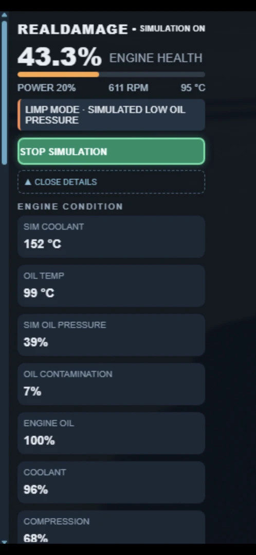 RealDamage – Realistic Engine Wear & Failure System – screenshot 2