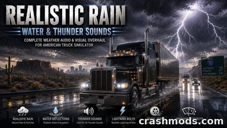 Realistic Rain, Water & Thunder Sounds – Weather Audio American Truck Simulator mod screenshot