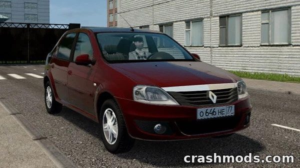 A realistic Renault Logan sedan parked on an urban street, showcasing detailed textures and design for City Car Driving.