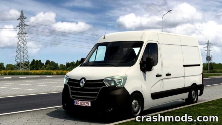 Renault Master 2020 passenger van parked on a roadside, showcasing its modern design in American Truck Simulator.
