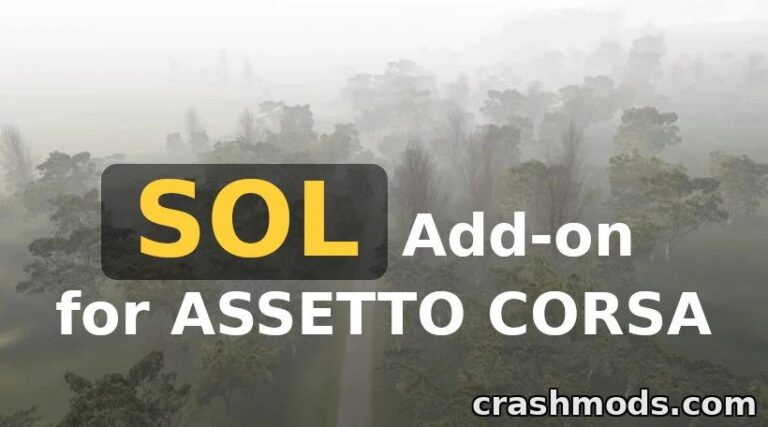 Dynamic fog envelops a forested landscape, showcasing the SOL mod's weather effects in Assetto Corsa.