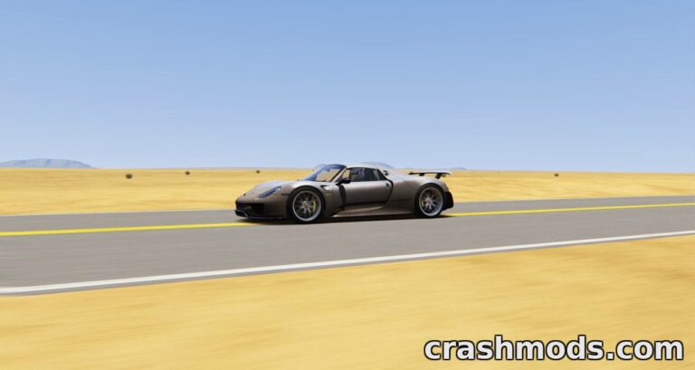 A sleek sports car speeds down a sunlit desert road in the "Sorrow County" mod for Assetto Corsa.
