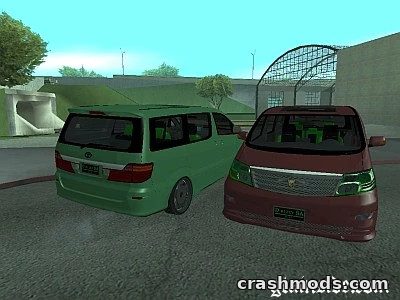 Detailed Toyota Alphard car replacement mod showcased in GTA San Andreas, featuring two distinct color variations.