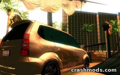 A realistic Toyota Avanza parked in a vibrant urban setting, showcasing detailed modding for GTA San Andreas.