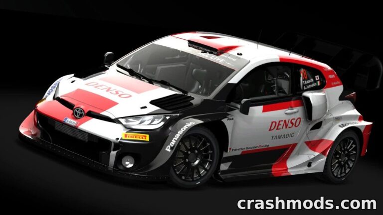 Toyota GR Yaris Rally car showcased in a sleek, dynamic pose, highlighting its authentic rally design for Assetto Corsa mod.