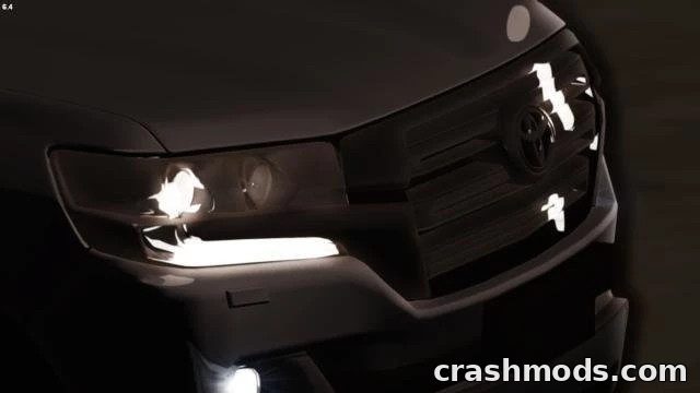 Detailed close-up of the Toyota Land Cruiser VXR's front grille and headlights in GTA San Andreas mod.