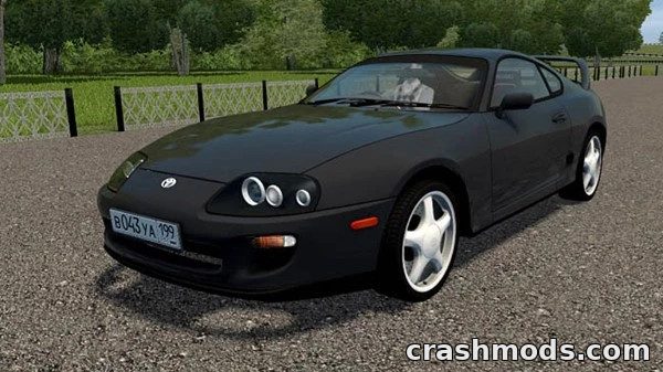 Black 1998 Toyota Supra RZ parked on a gravel road, showcasing its sleek design and sporty features in City Car Driving.
