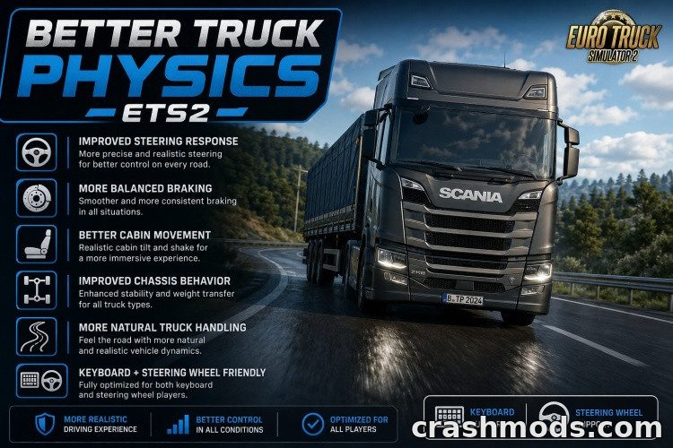 Truck Physics – Better Steering Braking and Cabin Movement Euro Truck Simulator 2 mod screenshot