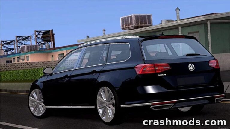 Stylish Volkswagen Passat Variant R-Line parked on a city street in GTA San Andreas, showcasing sleek design and details.