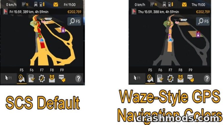 Waze Style GPS Colors – Realistic Dark Mode Navigation Euro Truck Simulator 2 mod screenshot