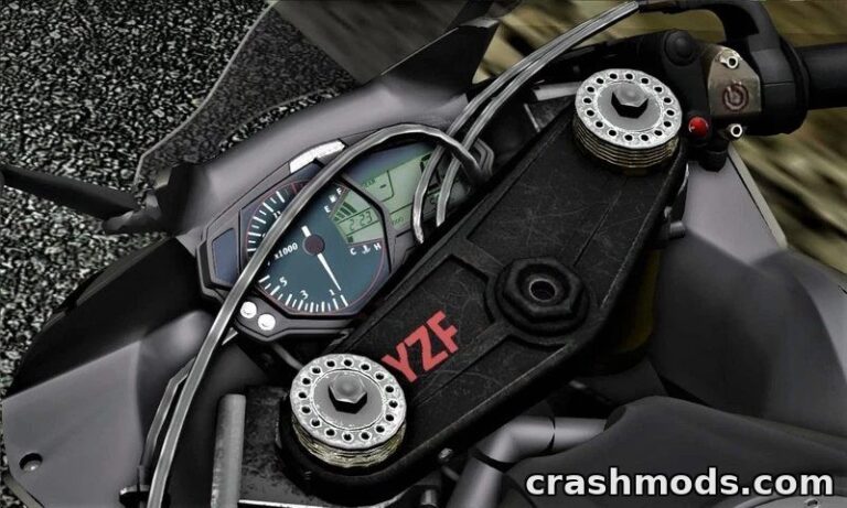 Close-up of a Yamaha YZF R3 dashboard and custom bike components in GTA San Andreas mod, showcasing detailed design.